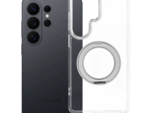 Samsung Galaxy S26 Ultra tok, gyűrűs kitámasztóval, kameravédő peremmel, MagSafe, átlátszó-fehér