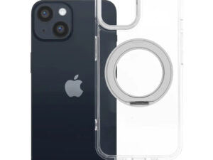 Apple iPhone 14 tok, gyűrűs kitámasztóval, kameravédő peremmel, MagSafe, átlátszó-fekete
