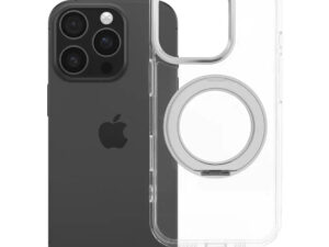 Apple iPhone 14 Pro tok, gyűrűs kitámasztóval, kameravédő peremmel, MagSafe, átlátszó-fekete