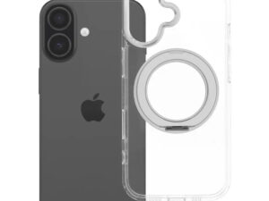 Apple iPhone 17 tok, gyűrűs kitámasztóval, kameravédő peremmel, MagSafe, átlátszó-fekete