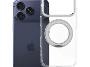 Apple iPhone 17 Pro tok, gyűrűs kitámasztóval, kameravédő peremmel, MagSafe, átlátszó-fekete