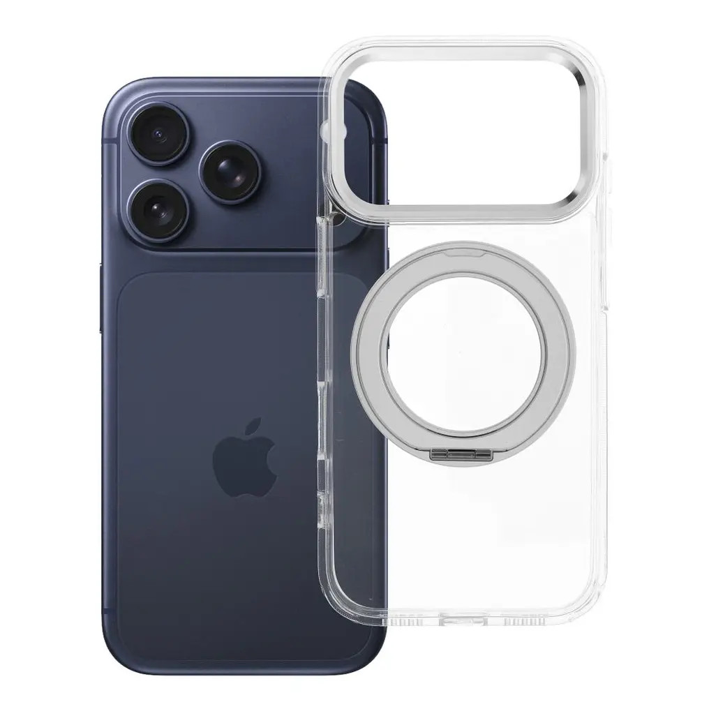 Apple iPhone 17 Pro tok, gyűrűs kitámasztóval, kameravédő peremmel, MagSafe, átlátszó-fekete