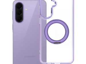 Samsung Galaxy A57 tok, gyűrűs kitámasztóval, kameravédő peremmel, MagSafe, átlátszó-lila