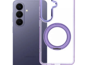 Samsung Galaxy S26 tok, gyűrűs kitámasztóval, kameravédő peremmel, MagSafe, átlátszó-lila