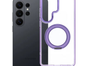 Samsung Galaxy S26 Ultra tok, gyűrűs kitámasztóval, kameravédő peremmel, MagSafe, átlátszó-lila