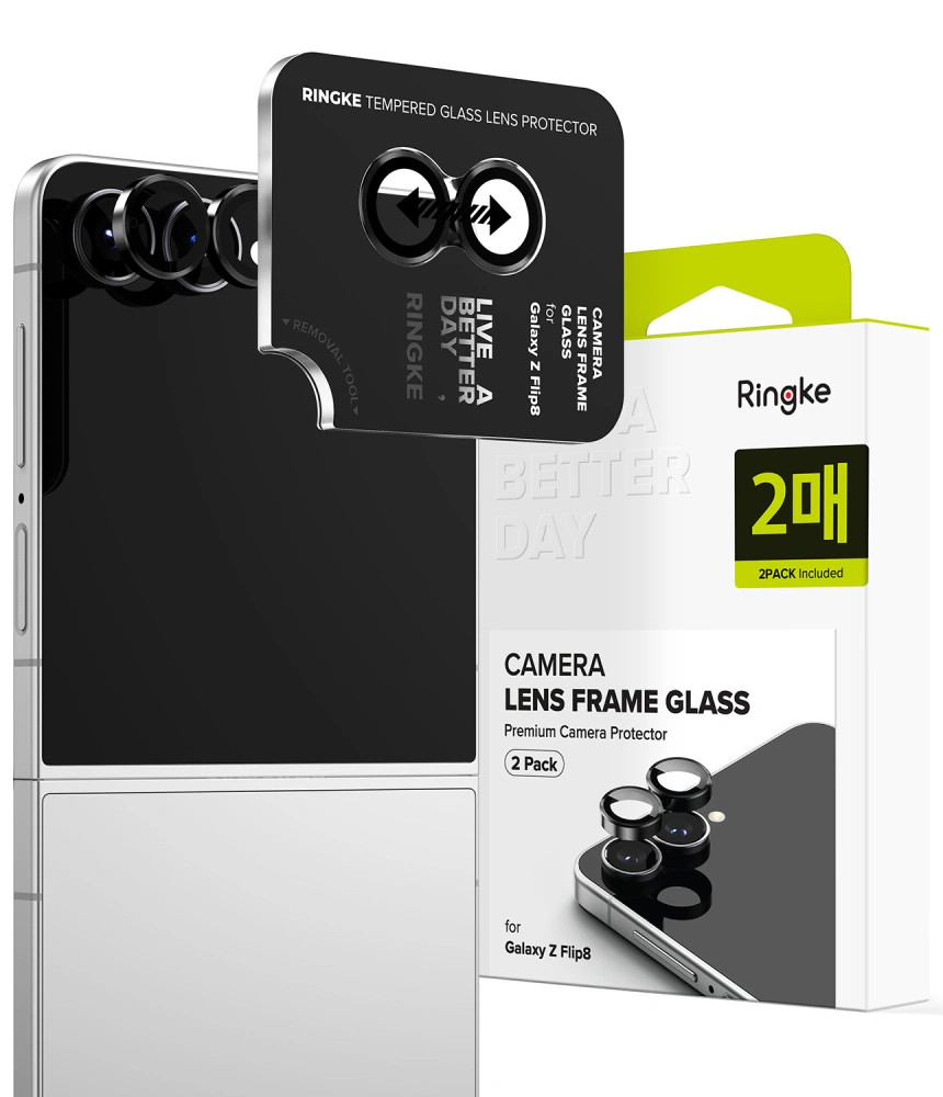 Ringke Samsung Galaxy Z Flip 8 tempered glass kamera védő üvegfólia felhelyező kerettel, fekete (2db)