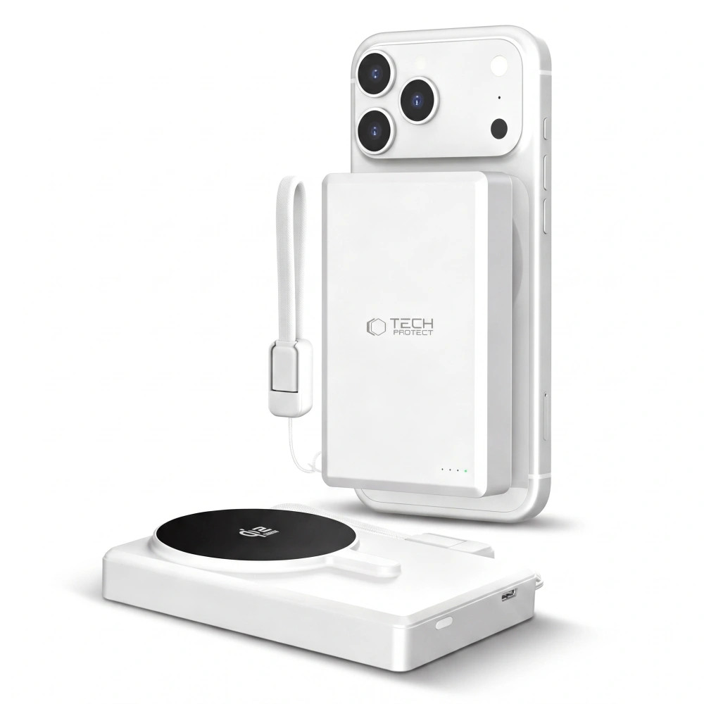 Tech-Protect PB40 LifeMag Powerbank / külső akkumulátor, MagSafe, kompakt, 25W, QI2.2, 10000mAh, fehér.ezüst