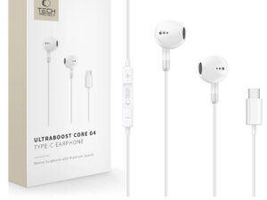 Tech-Protect UltraBoost G4 USB-C vezetékes fülhallgató hangerőszabályzóval, mikrofonnal, fehér