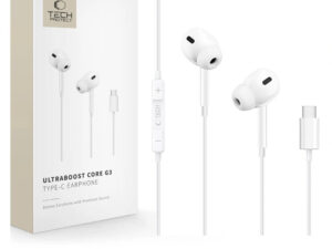 Tech-Protect UltraBoost G3 USB-C vezetékes fülhallgató hangerőszabályzóval, mikrofonnal, fehér