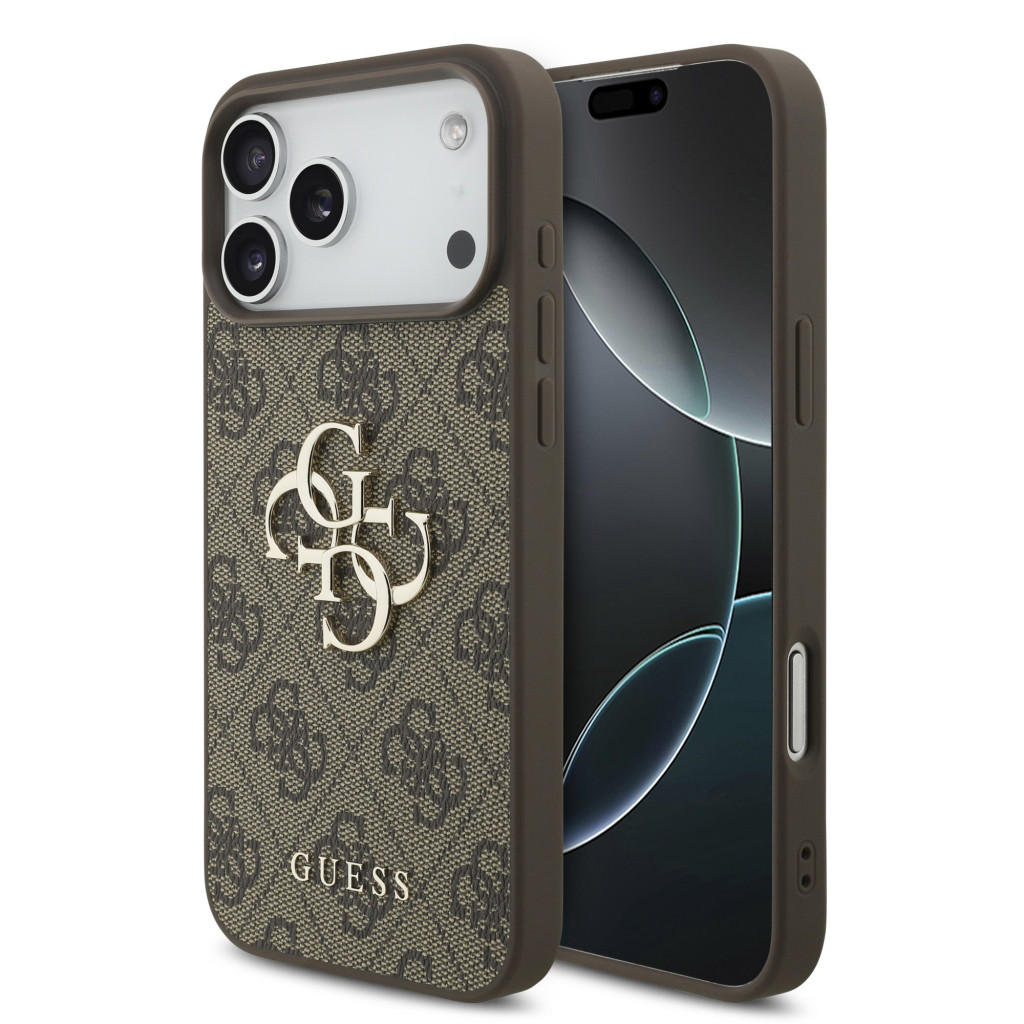 Guess PU 4G Metal Logo Apple iPhone 18 Pro hátlap tok, barna
