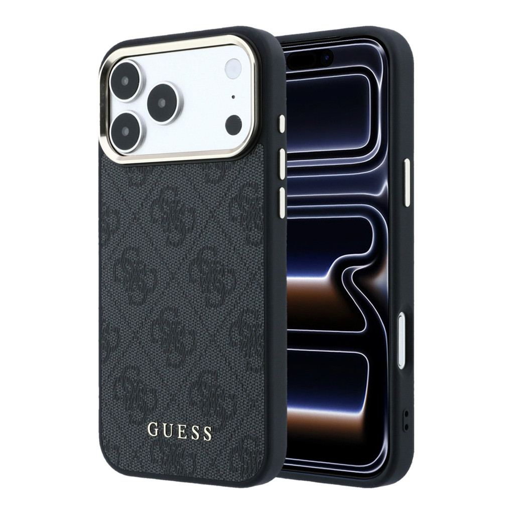 Guess PU Leather 4G Gold Frame Apple iPhone 18 Pro MagSafe hátlap tok, fekete