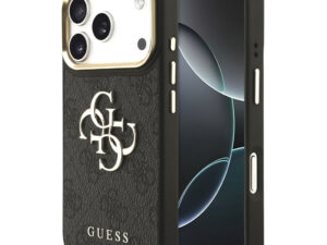 Guess PU Leather 4G Metal Logo Gold Frame Apple iPhone 18 Pro hátlap tok, fekete