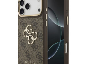 Guess PU Leather 4G Metal Logo Gold Frame Apple iPhone 18 Pro Max hátlap tok, barna