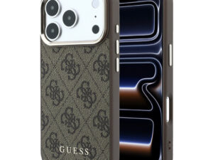 Guess PU Leather 4G Gold Frame Apple iPhone 18 Pro Max MagSafe hátlap tok, barna