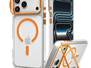 Spigen Ultra Hybrid Optik S Apple iPhone 18 Pro Max / 17 Pro Max tok kitámasztóval, MagSafe, Clear Orange, átlátszó-narancs