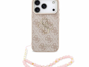 Guess PU 4G Metal Logo Strap Apple iPhone 18 Pro Max hátlap tok karpánttal, rózsaszín