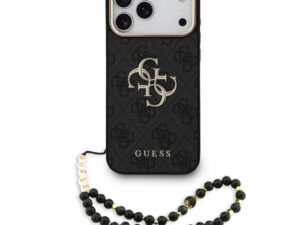 Guess PU 4G Metal Logo Strap Apple iPhone 18 Pro Max hátlap tok karpánttal, fekete