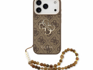 Guess PU 4G Metal Logo Strap Apple iPhone 18 Pro hátlap tok karpánttal, barna
