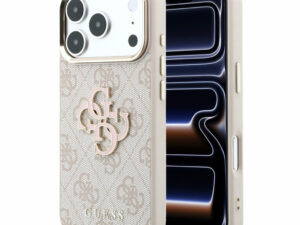 Guess PU 4G Resin Metal Logo Apple iPhone 18 Pro Max hátlap tok, rózsaszín-arany