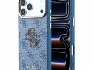 Guess PU 4G Resin Metal Logo Apple iPhone 18 Pro Max hátlap tok, kék-arany