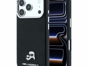 Karl Lagerfeld PU Grained Semi Wrap K&CH Heads Apple iPhone 18 Pro Max / 17 Pro Max tok, MagSafe, fekete-ezüst