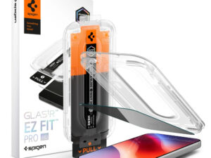 Spigen Glas.tR EZ Fit Pro HD Apple iPhone 18 Pro privacy kijelzővédő fólia felhelyező kerettel (betekintésgátló)