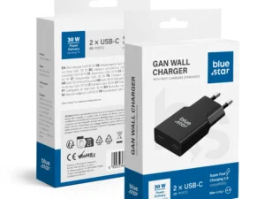 Phone charger Blue Star Slim GaN 2 x USB C QC4.0 PD 3A 30W TFK-SC-30WCC black