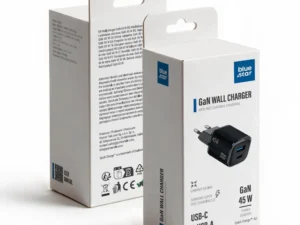 Blue Star Nano GaN USB-C + USB-A telefon-töltő, QC4.0, PD 3A, 45 W, VT-334, fekete