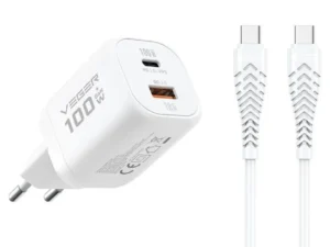 Phone charger VEGER USB A + Type C PD Super Charge PPS 100W + data cable Type C to C 240W TR150 white