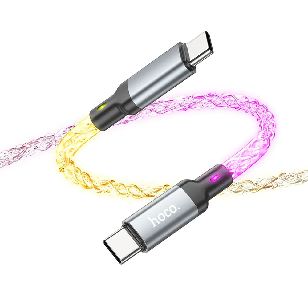 Cable USB C to USB C Hoco 3A 60W LED 1 m U112 gray - 6. kép