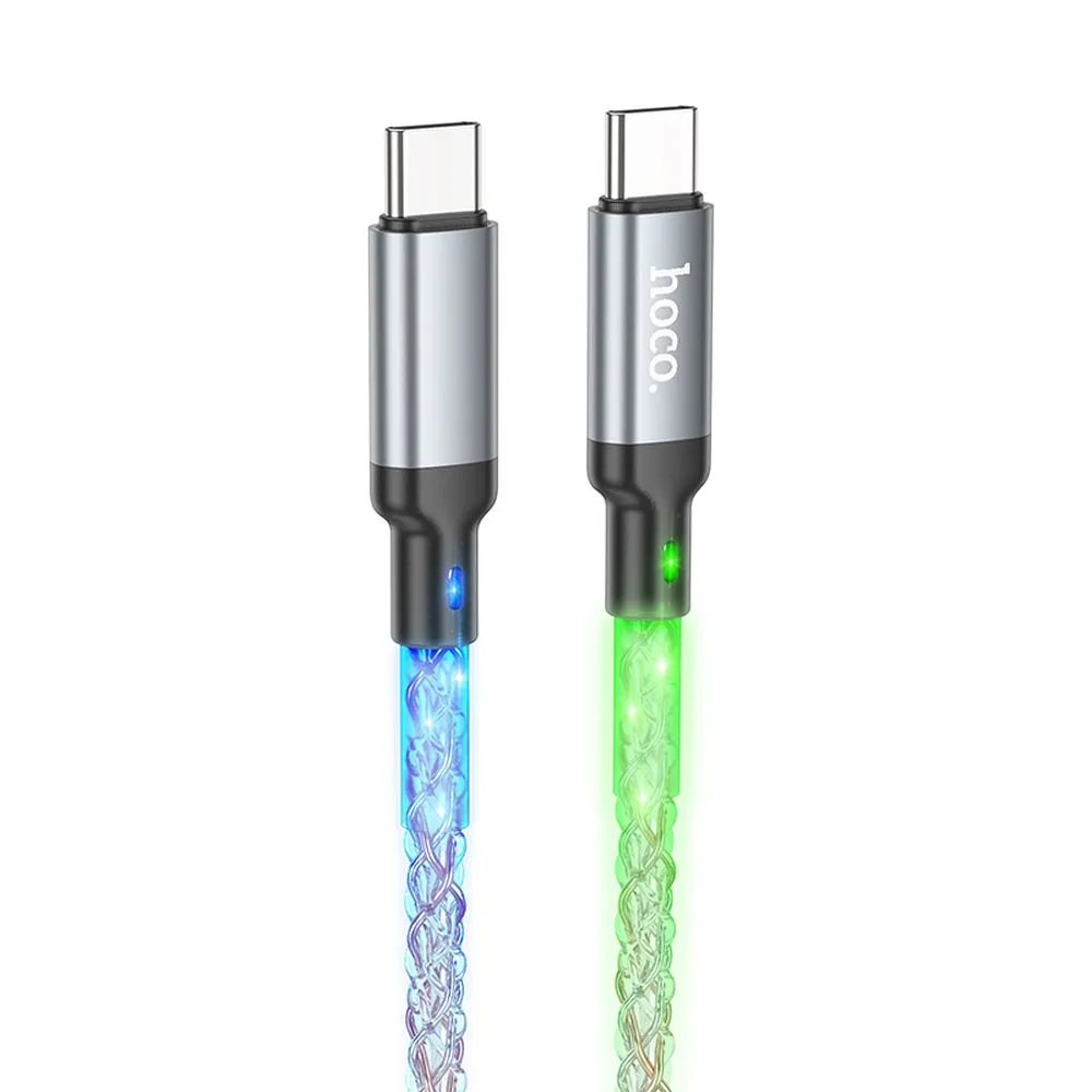 Cable USB C to USB C Hoco 3A 60W LED 1 m U112 gray