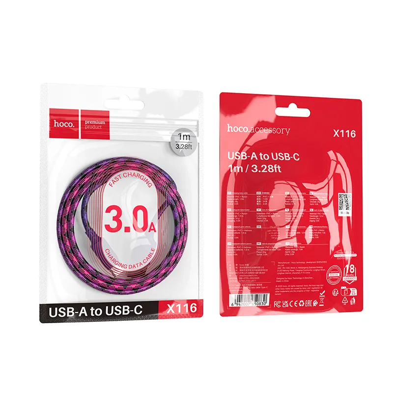 Cable USB A to USB C Hoco 3A 1 m X116 gradient purple - 5. kép
