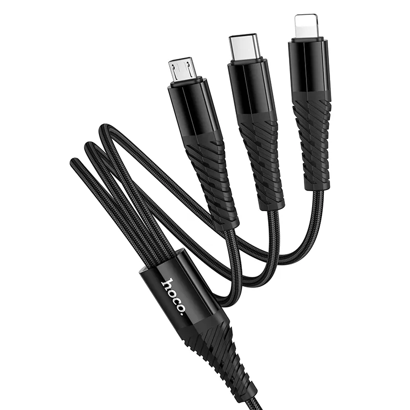 Cable 3in1 USB C / USB A to Lightning + USB C + Micro USB Hoco 1 m X123 black - Image 5