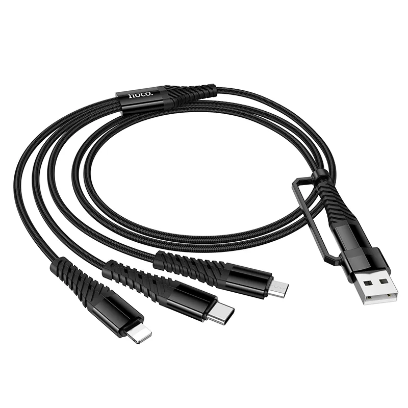 Cable 3in1 USB C / USB A to Lightning + USB C + Micro USB Hoco 1 m X123 black - Image 2