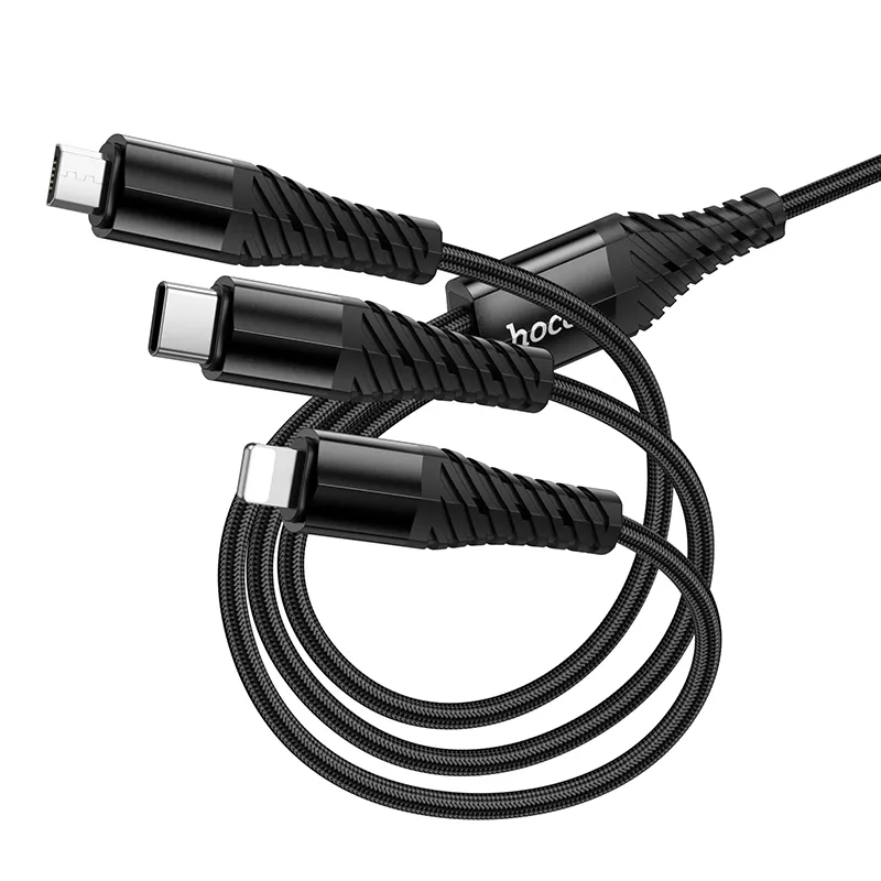 Cable 3in1 USB C / USB A to Lightning + USB C + Micro USB Hoco 1 m X123 black - Image 6