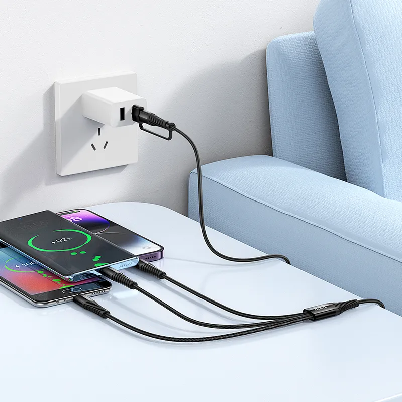 Cable 3in1 USB C / USB A to Lightning + USB C + Micro USB Hoco 1 m X123 black - Image 8