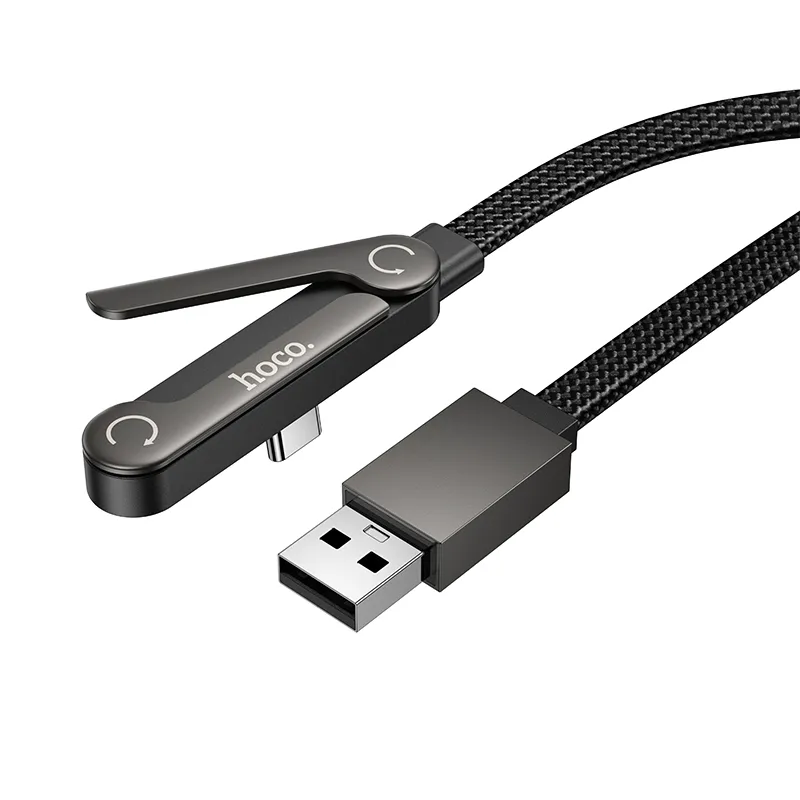 Cable with bracket USB A to USB C 3A Hoco 1,2 m U150 Exquisite black - Image 2