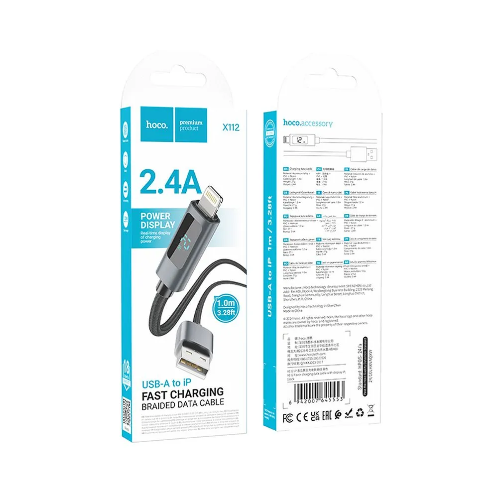Cable USB A to Lightning Hoco 2,4A with display 1 m X112 black - Image 9