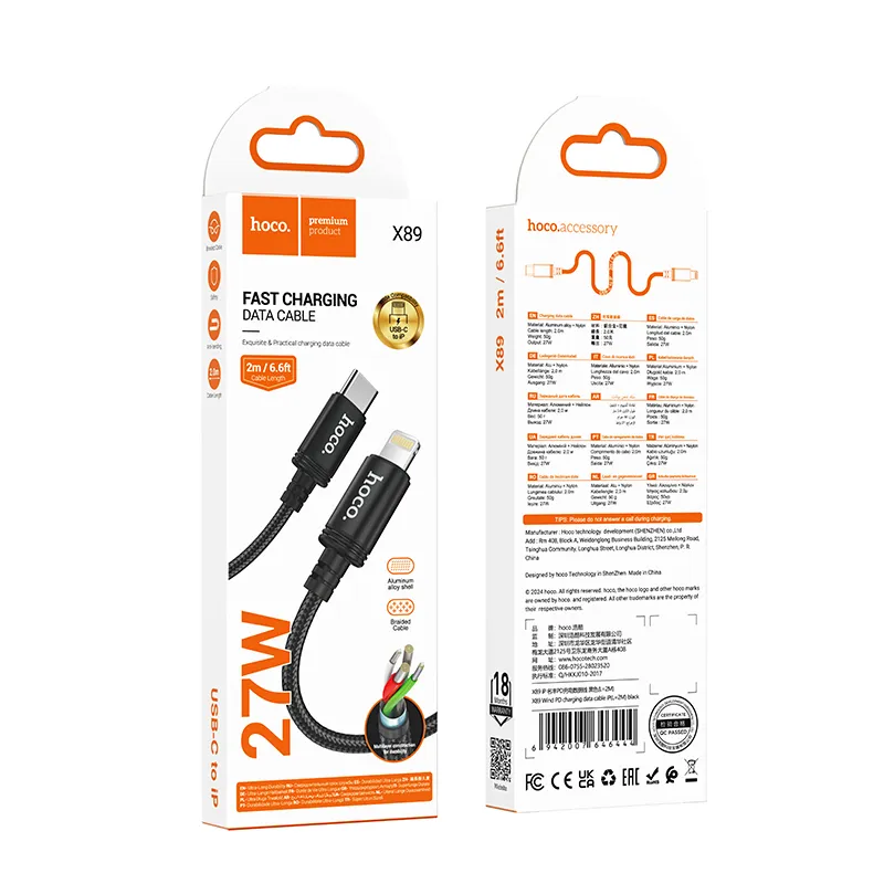 Cable USB C to Lightning Hoco PD 27W 2 m X89 black - 8. kép