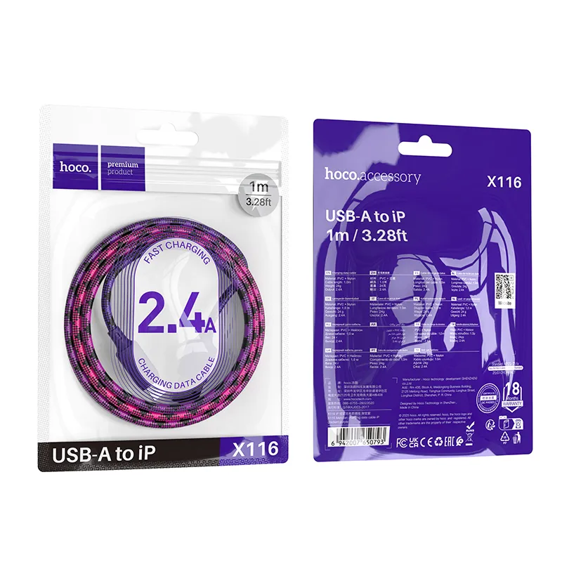 Cable USB A to Lightning Hoco 2,4A 1 m X116 gradient purple - Image 5