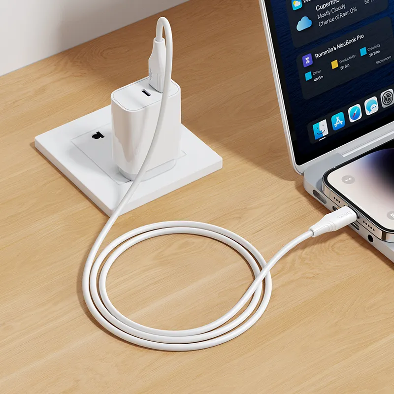Silicone Cable USB A to Lightning Hoco 2,4A 1 m X124 white - Image 3