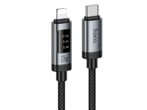 Data Cable with digital display USB C to Lightning Hoco PD 27W 1,2 m U148 black
