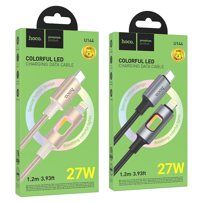 LED Cable USB C to Lightning Hoco PD 27W 1,2 m U144 black - Image 7