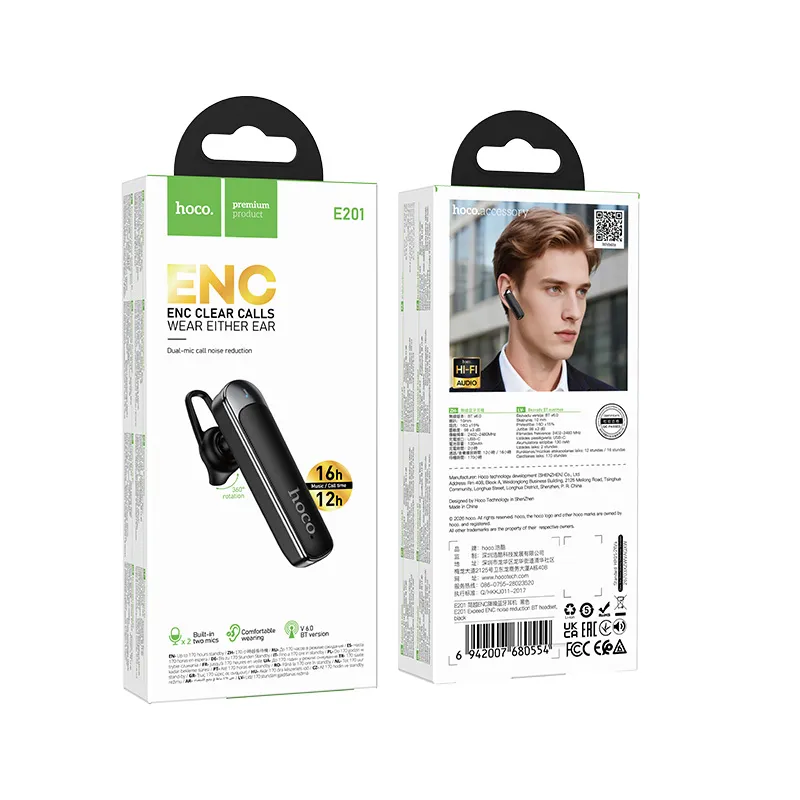 Vezeték nélküli mono fülhallgató (ENC, BT 6.0, 130 mAh) Hoco E201 fekete - Image 7
