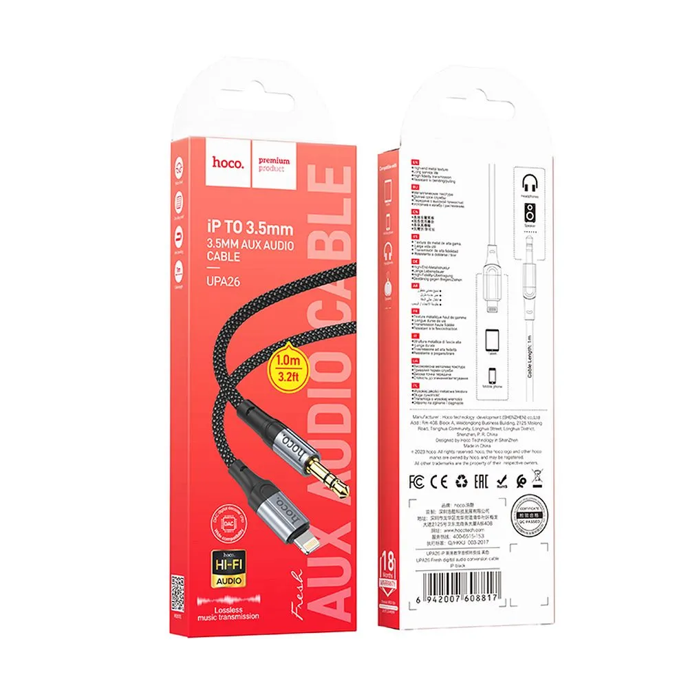 Cable AUX Lightning to Jack 3,5 mm Hoco 1 m UPA26 black - Image 8