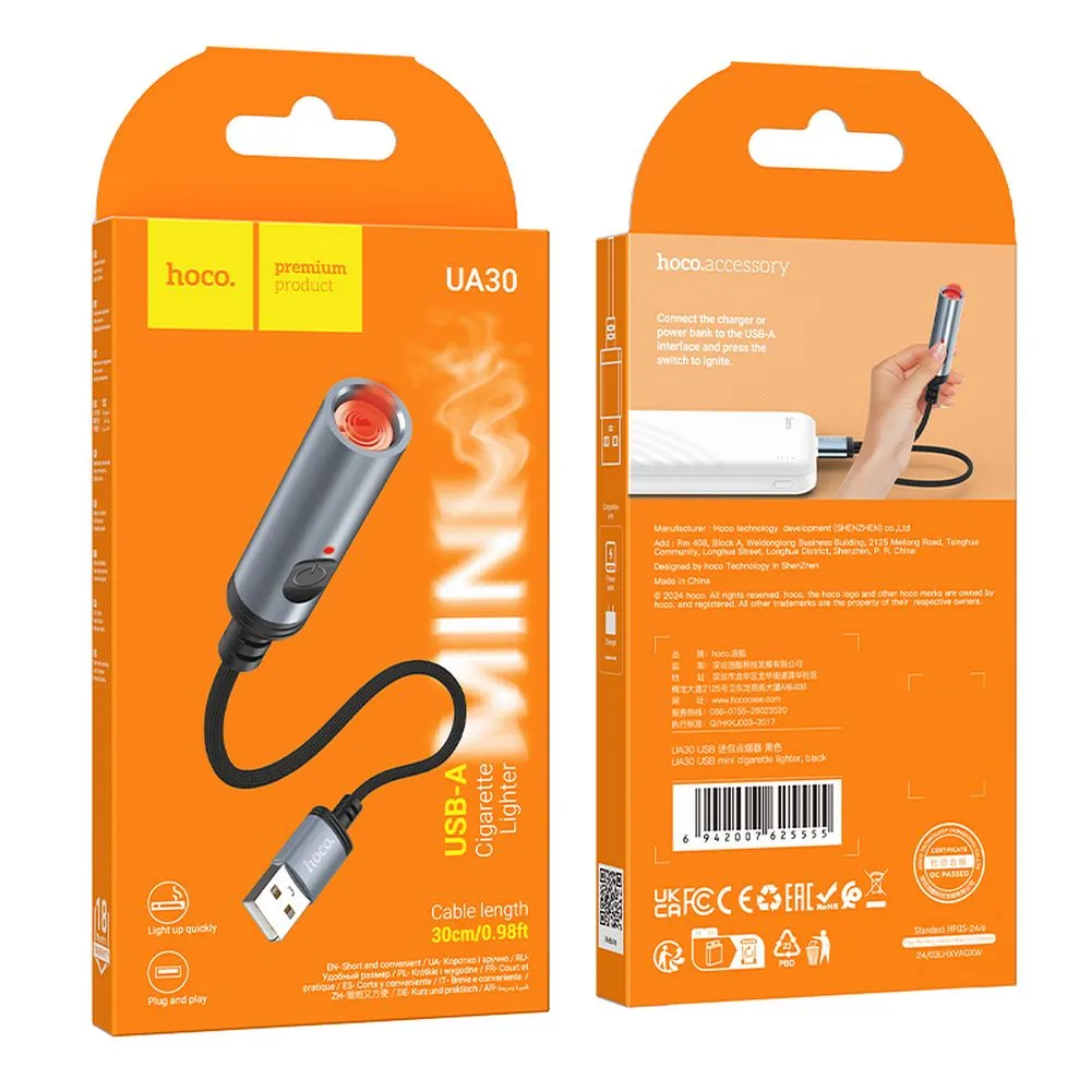 Adapter USB A to cigarette lighter Hoco 0,3 m UA30 black - Image 9