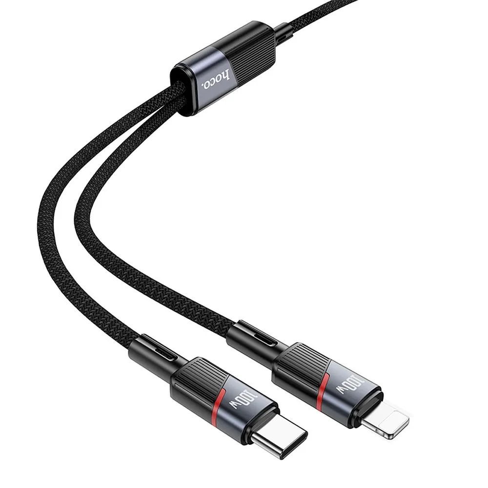 Cable 2in1 USB C to USB C + Lightning Hoco 5A 100W 1,2 m U139 black - 3. kép