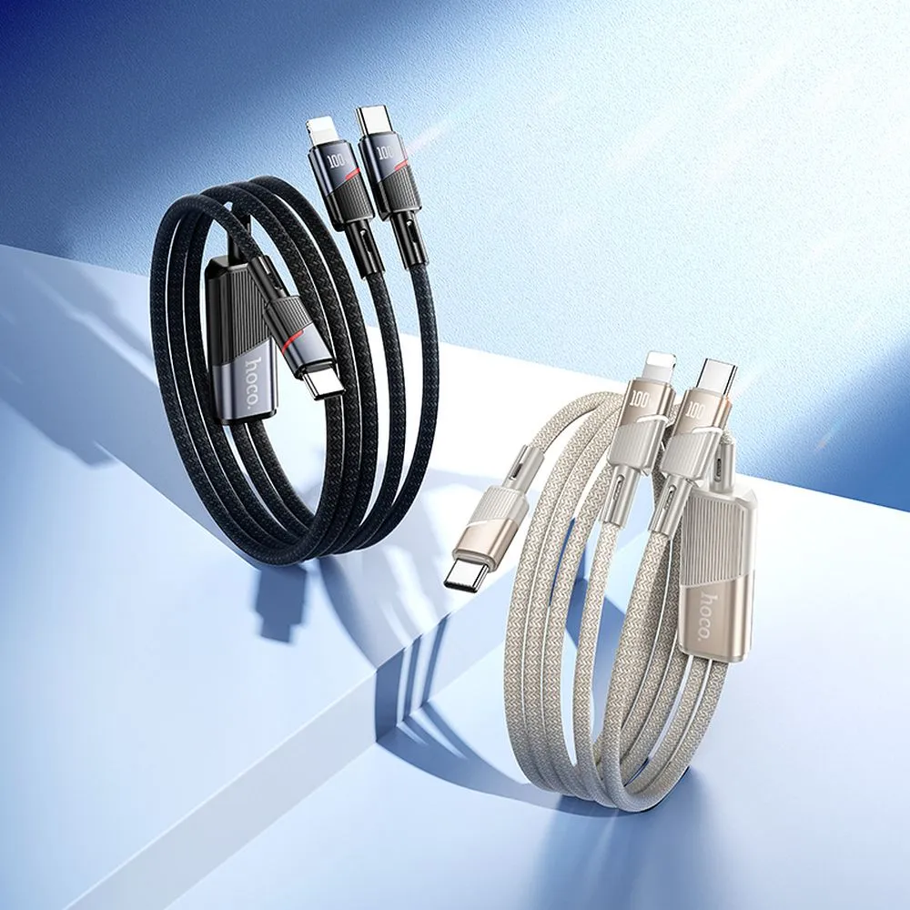 Cable 2in1 USB C to USB C + Lightning Hoco 5A 100W 1,2 m U139 black - 5. kép