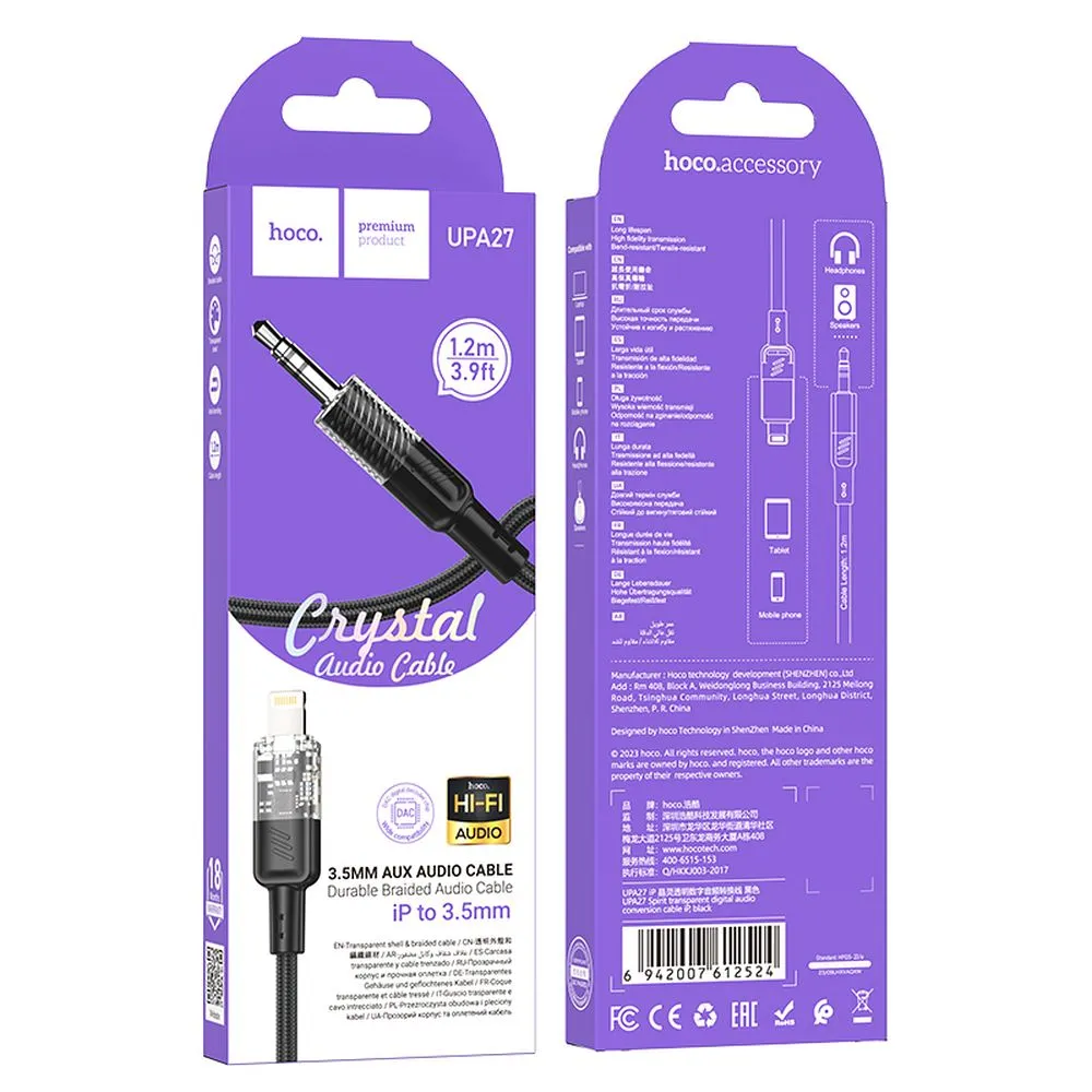 Cable AUX Jack 3,5 mm to Lightning Hoco 1,2 m UPA27 black - Image 6