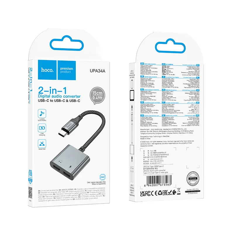 Adapter AUX USB C to 2x USB C max 10W Hoco UPA34A UPA34A gray - Image 2